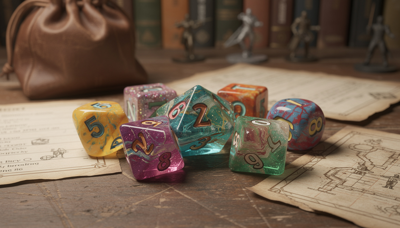 découvrez une sélection unique de dés physiques inspirés des jeux de rôle célèbres, parfaits pour enrichir vos parties et personnaliser votre expérience de jeu.
